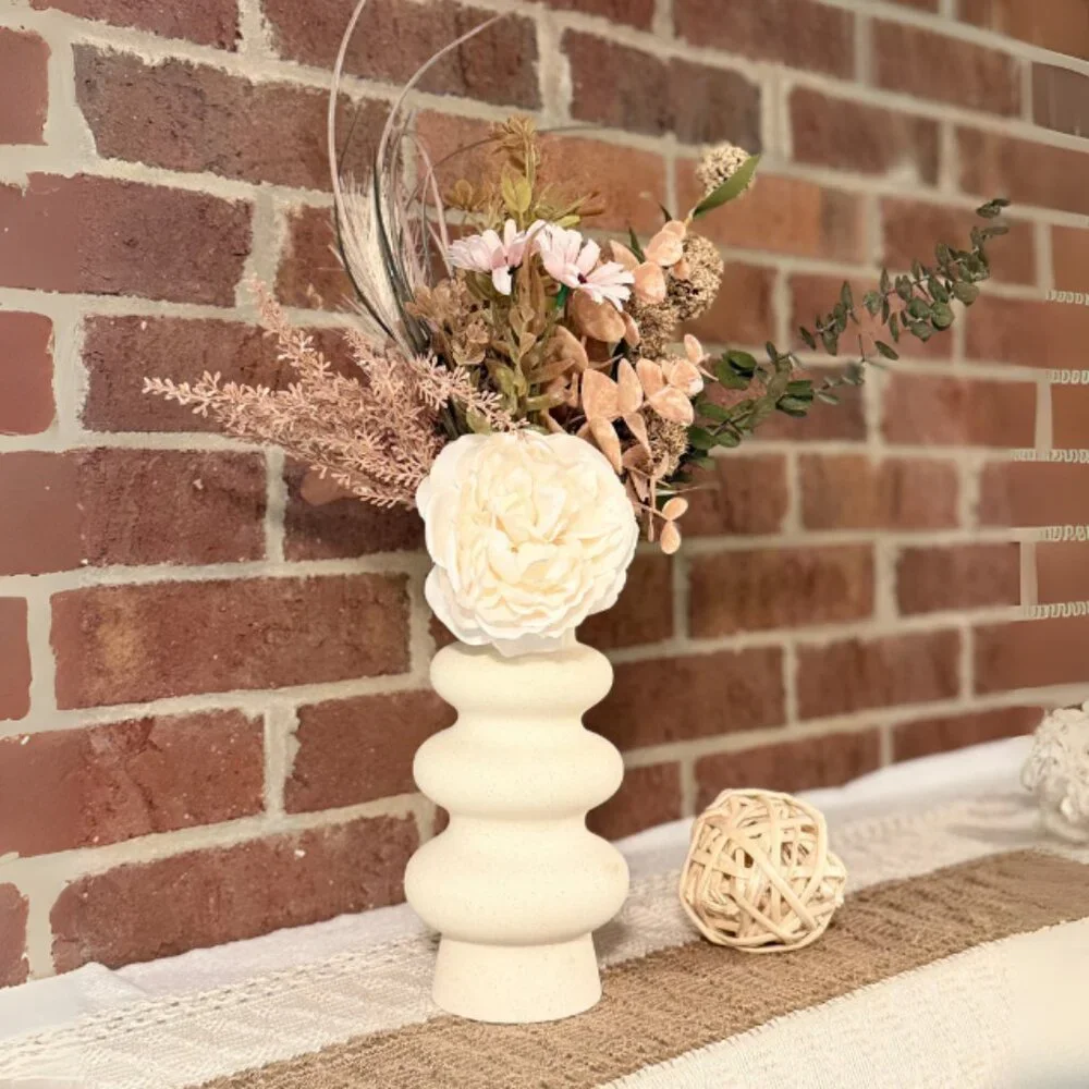 Boho Faux & Dried Floral Arrangement with Peony – Handmade Home Décor